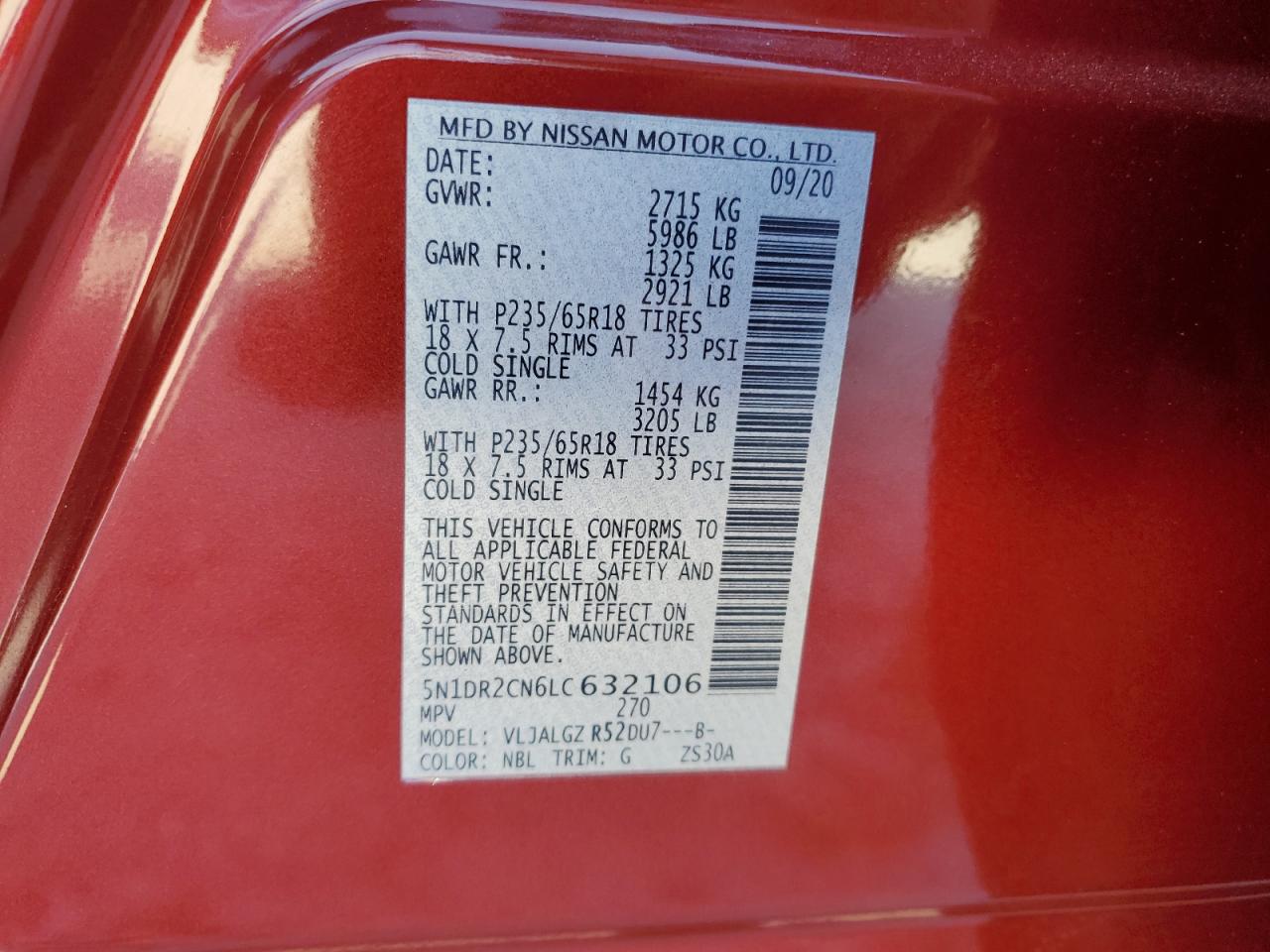 5N1DR2CN6LC632106 2020 Nissan Pathfinder Sl