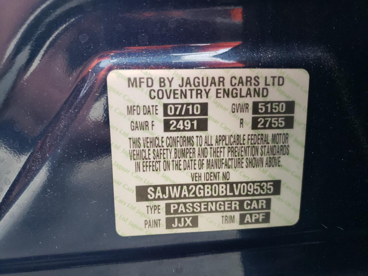 SAJWA2GB0BLV09535 2011 Jaguar Xjl