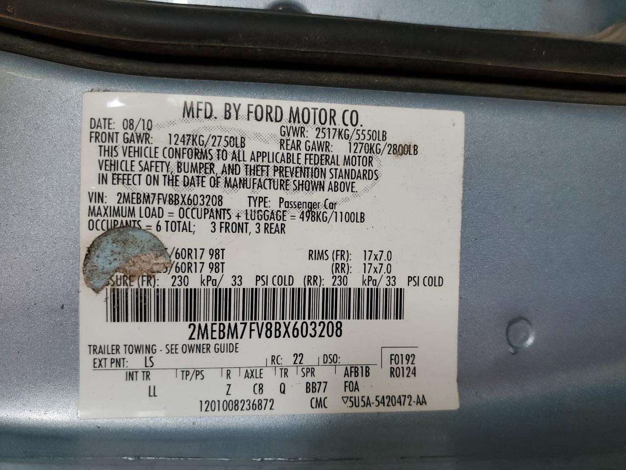 2MEBM7FV8BX603208 2011 Mercury Grand Marquis Ls