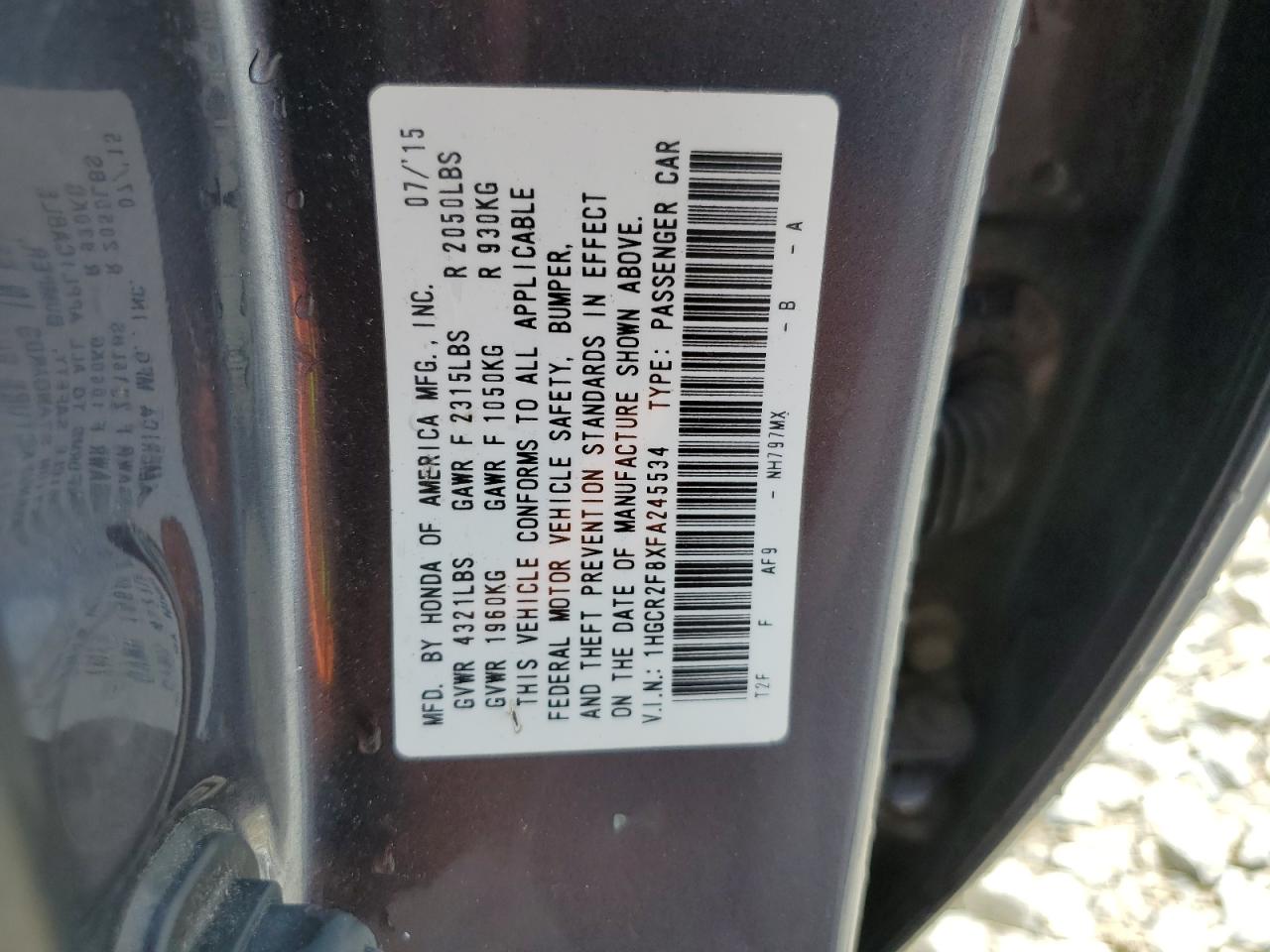 2015 Honda Accord Exl vin: 1HGCR2F8XFA245534