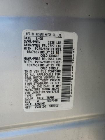 2009 Nissan Murano S VIN: JN8AZ18W79W157435 Lot: 58731934