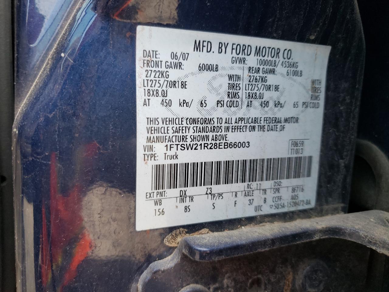 1FTSW21R28EB66003 2008 Ford F250 Super Duty