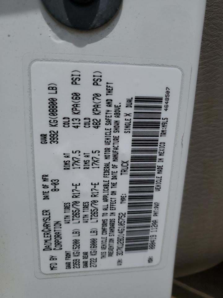 3D7KU28D14G105752 2004 Dodge Ram 2500 St