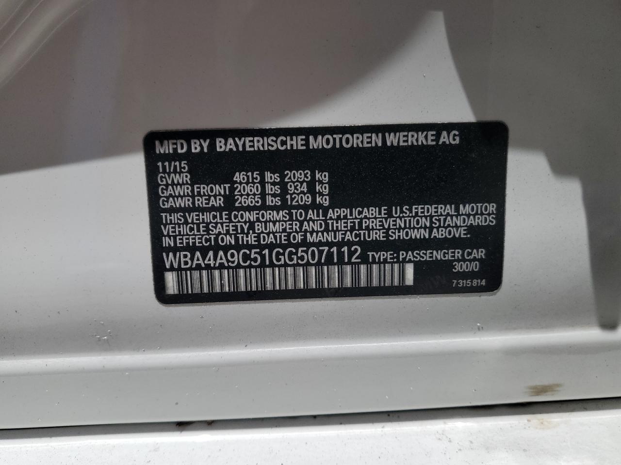 WBA4A9C51GG507112 2016 BMW 428 I Gran Coupe Sulev