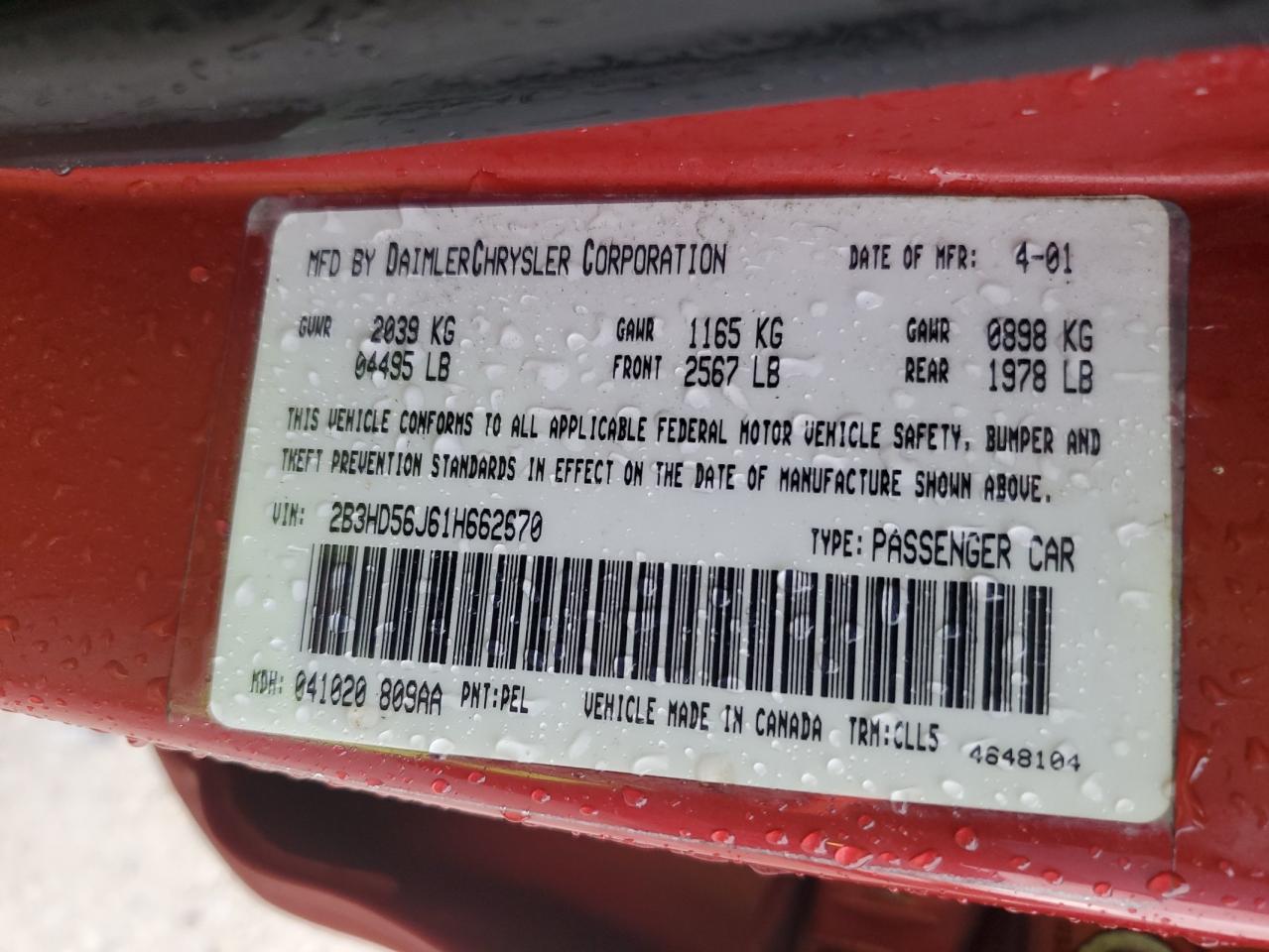 2B3HD56J61H662670 2001 Dodge Intrepid Es