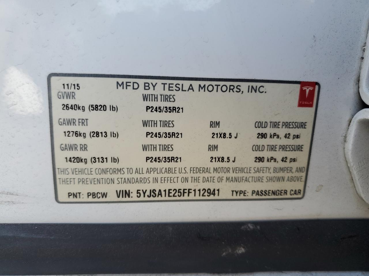 5YJSA1E25FF112941 2015 Tesla Model S