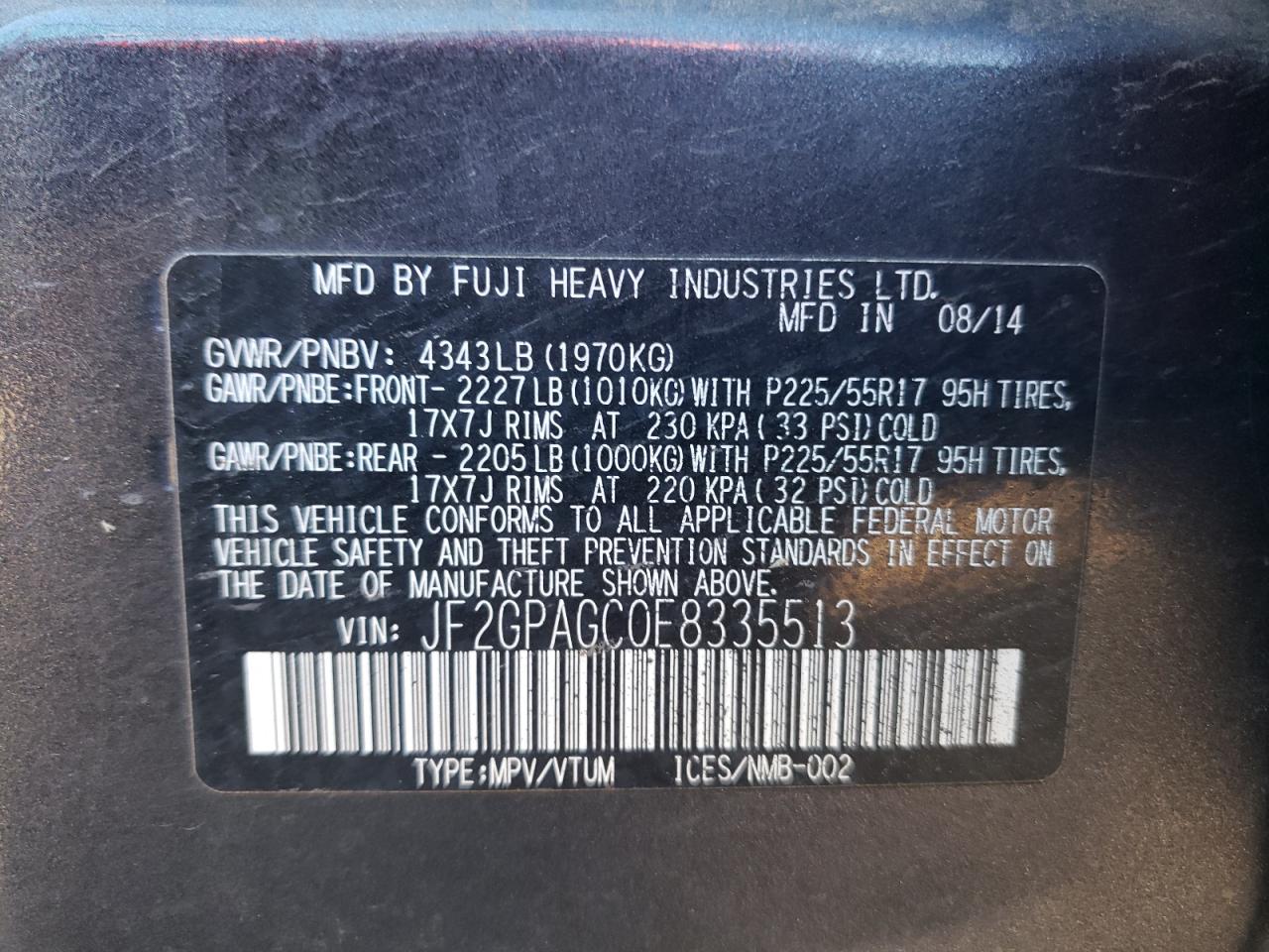 JF2GPAGC0E8335513 2014 Subaru Xv Crosstrek 2.0 Limited