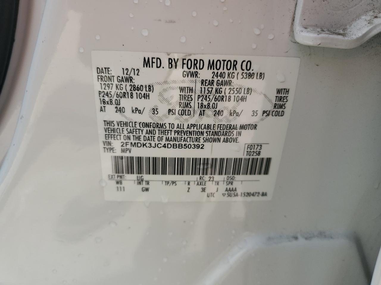 2FMDK3JC4DBB50392 2013 Ford Edge Sel