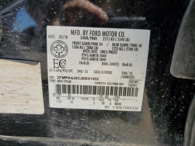 2018 Ford Edge Sel VIN: 2FMPK4J93JBB91955 Lot: 57850794