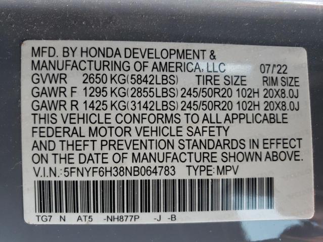 2022 HONDA PILOT SPOR - 5FNYF6H38NB064783