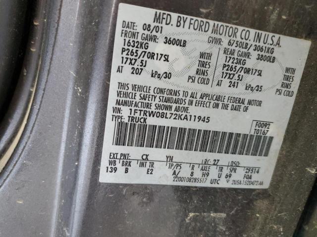 2002 Ford F150 Supercrew VIN: 1FTRW08L72KA11945 Lot: 60409954