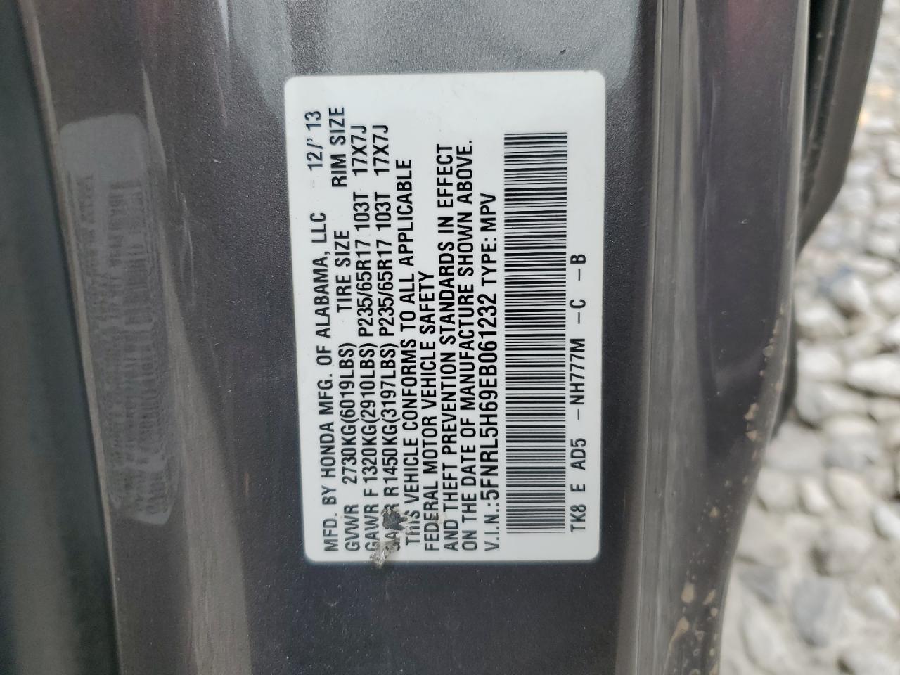 5FNRL5H69EB061232 2014 Honda Odyssey Exl