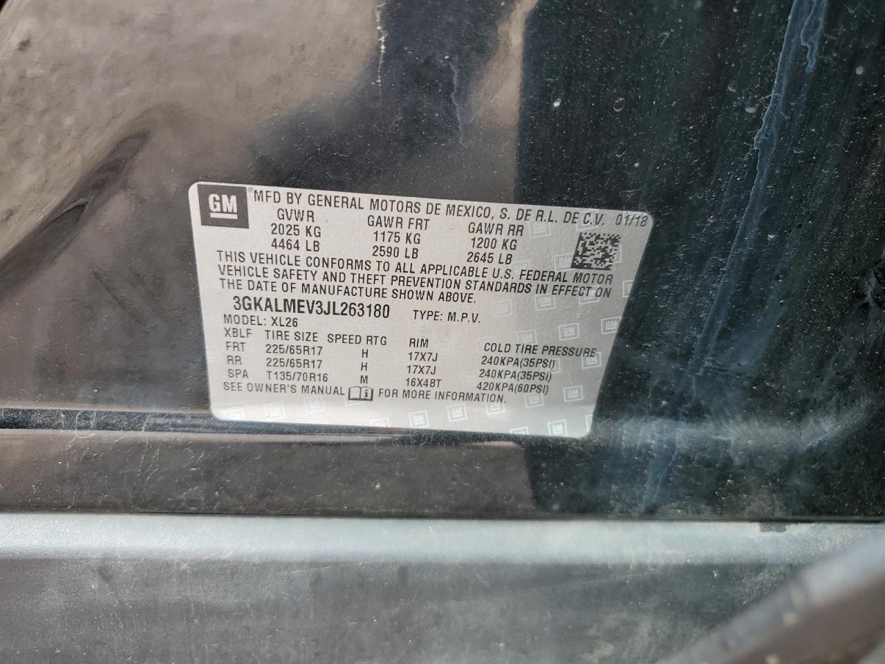 3GKALMEV3JL263180 2018 GMC Terrain Sle