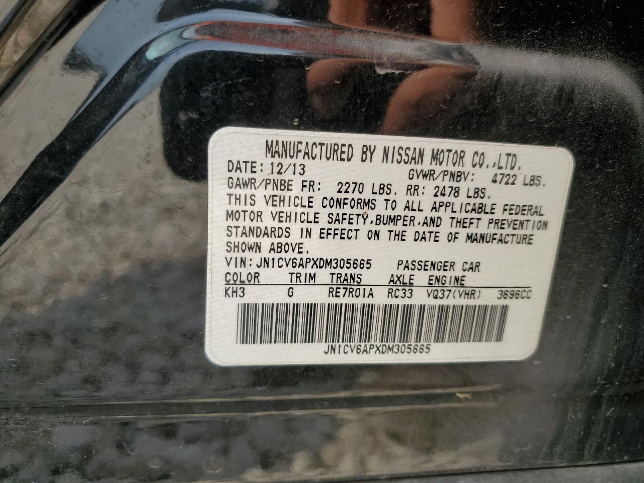 JN1CV6APXDM305665 2013 Infiniti G37 Base