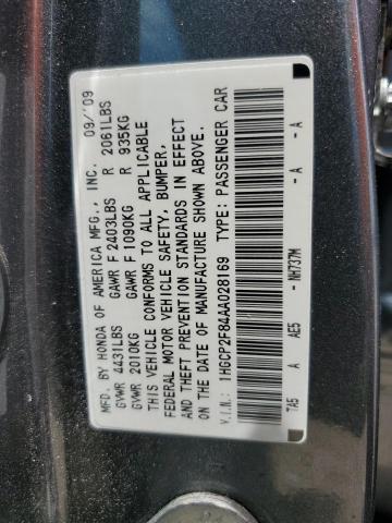2010 Honda Accord Exl VIN: 1HGCP2F84AA028169 Lot: 59733884