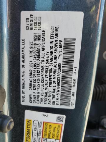 2020 Honda Pilot Ex VIN: 5FNYF6H3XLB052695 Lot: 60324874