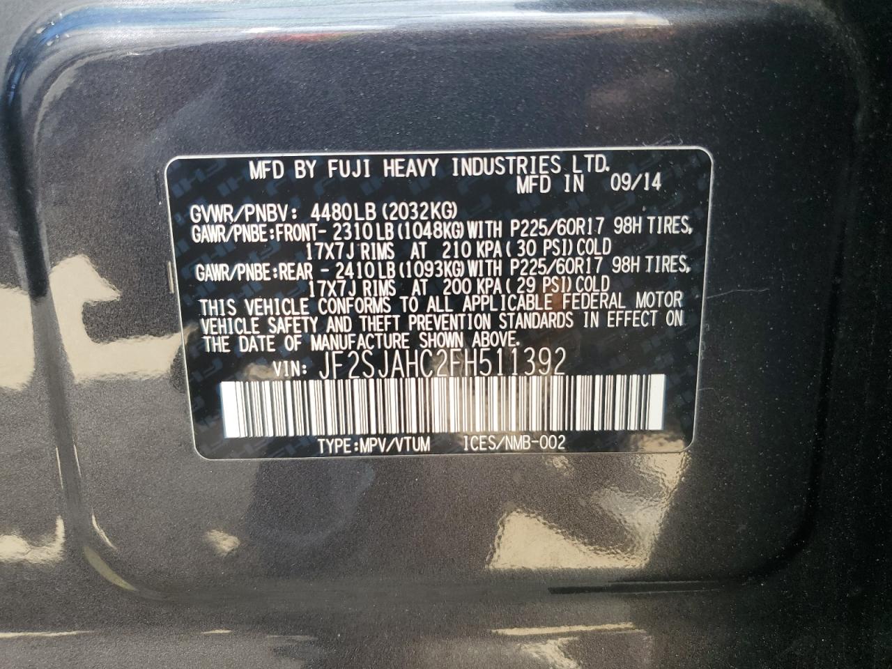 JF2SJAHC2FH511392 2015 Subaru Forester 2.5I Limited