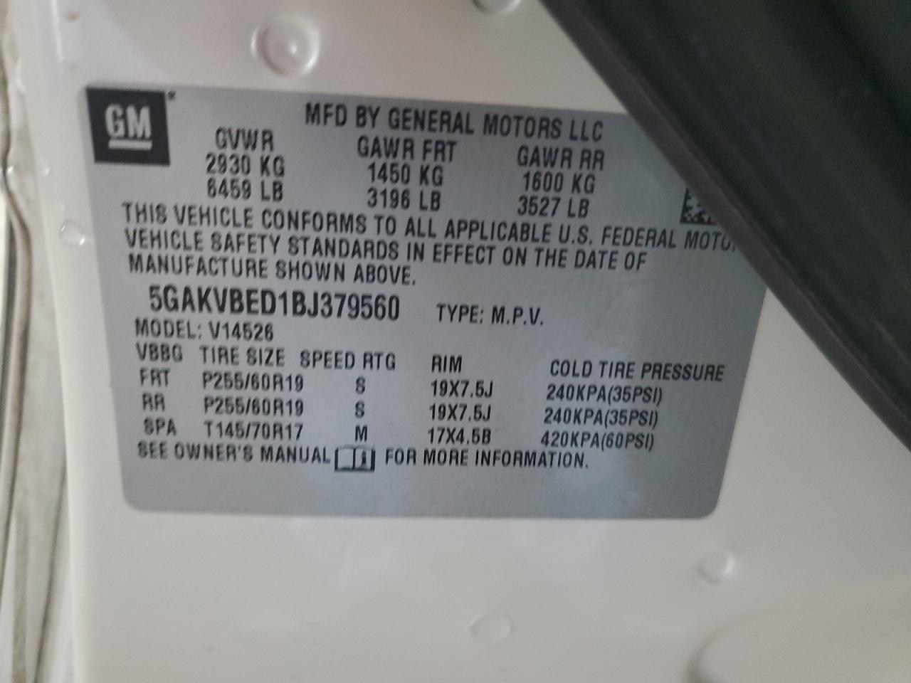 5GAKVBED1BJ379560 2011 Buick Enclave Cxl