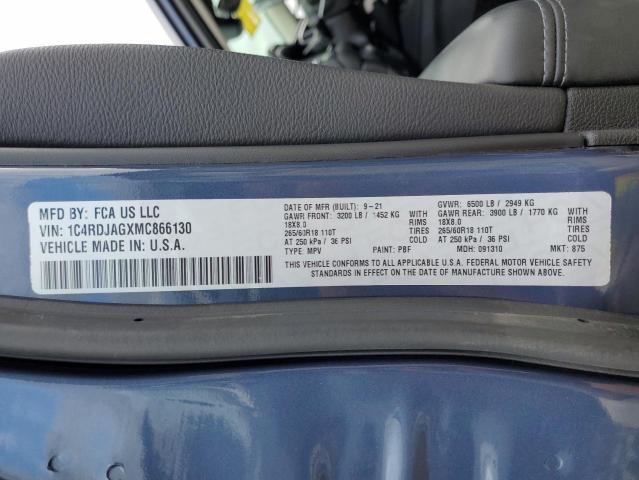 2021 Dodge Durango Sxt VIN: 1C4RDJAGXMC866130 Lot: 58019184