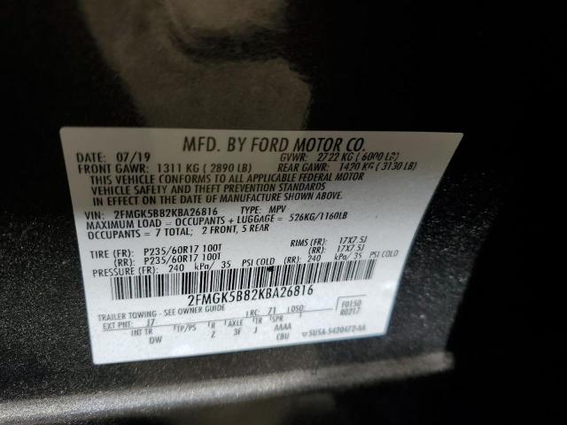 2019 Ford Flex Se VIN: 2FMGK5B82KBA26816 Lot: 60100254