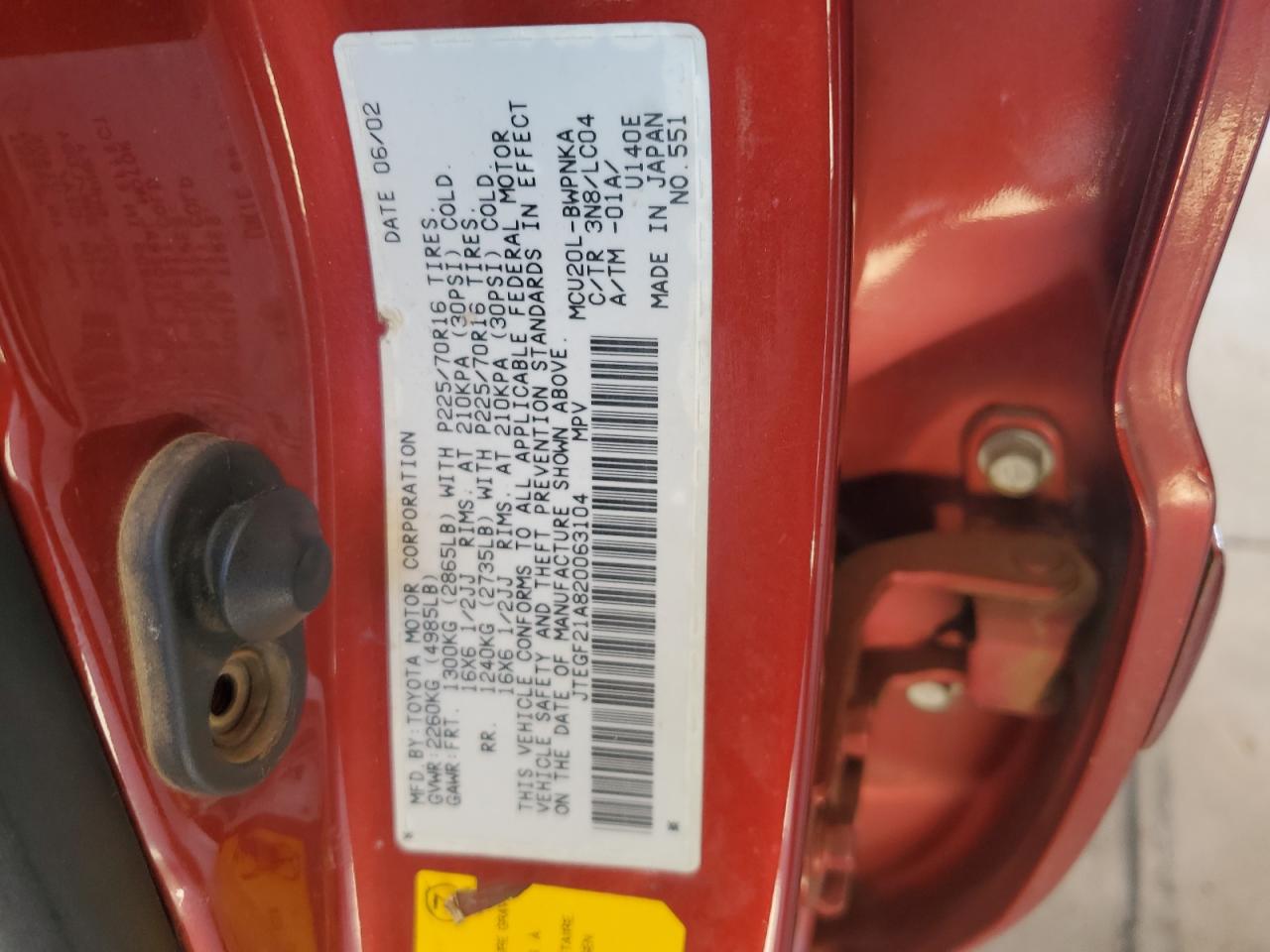 JTEGF21A820063104 2002 Toyota Highlander Limited