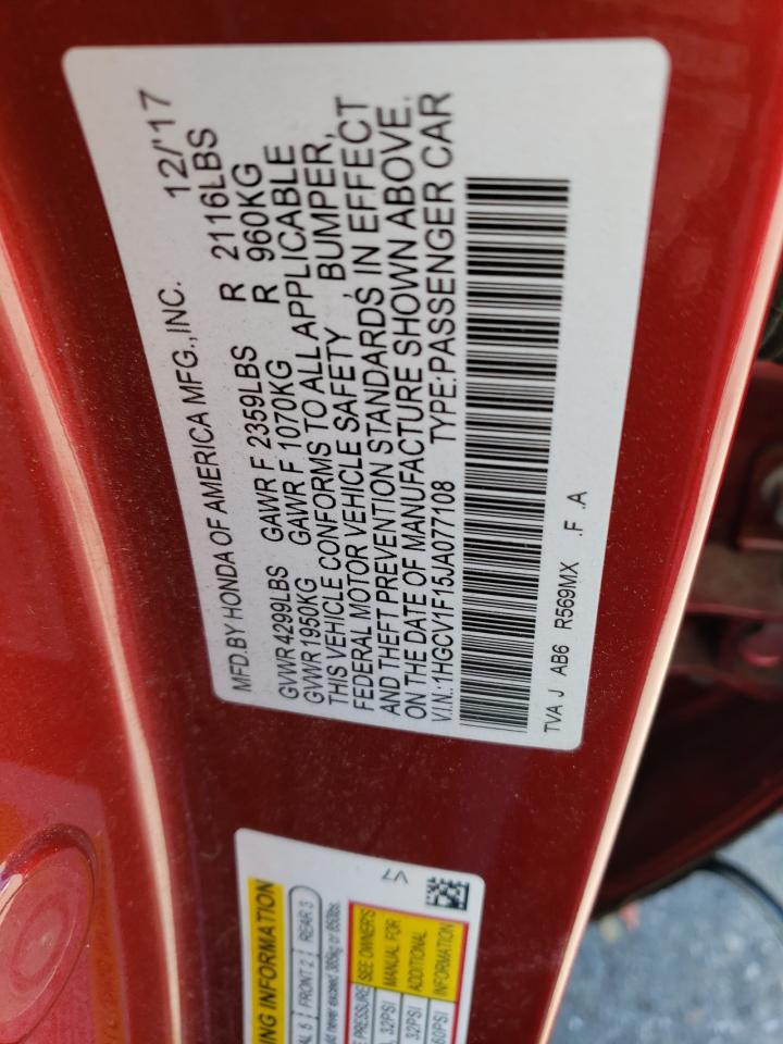 1HGCV1F15JA077108 2018 Honda Accord Lx