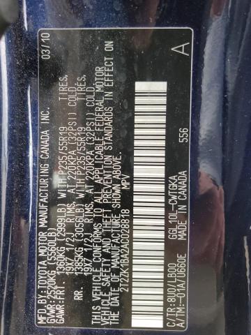 2010 Lexus Rx 350 VIN: 2T2ZK1BA2AC028818 Lot: 59755894