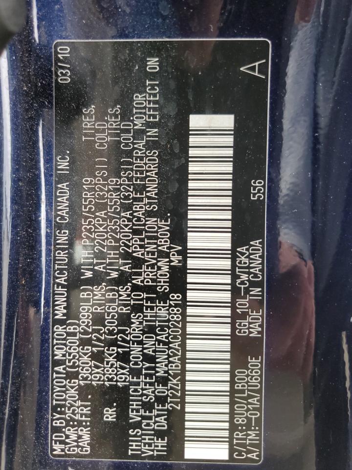 2T2ZK1BA2AC028818 2010 Lexus Rx 350