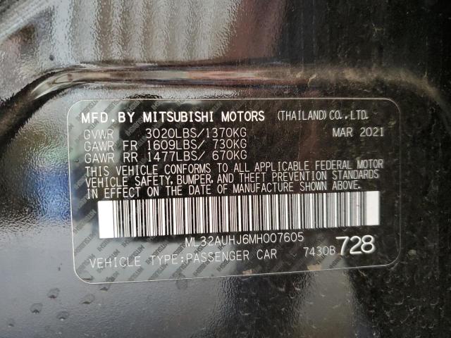 2021 Mitsubishi Mirage Es VIN: ML32AUHJ6MH007605 Lot: 58517904