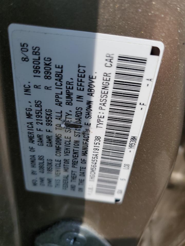 1HGCM56455A191538 2005 Honda Accord Lx
