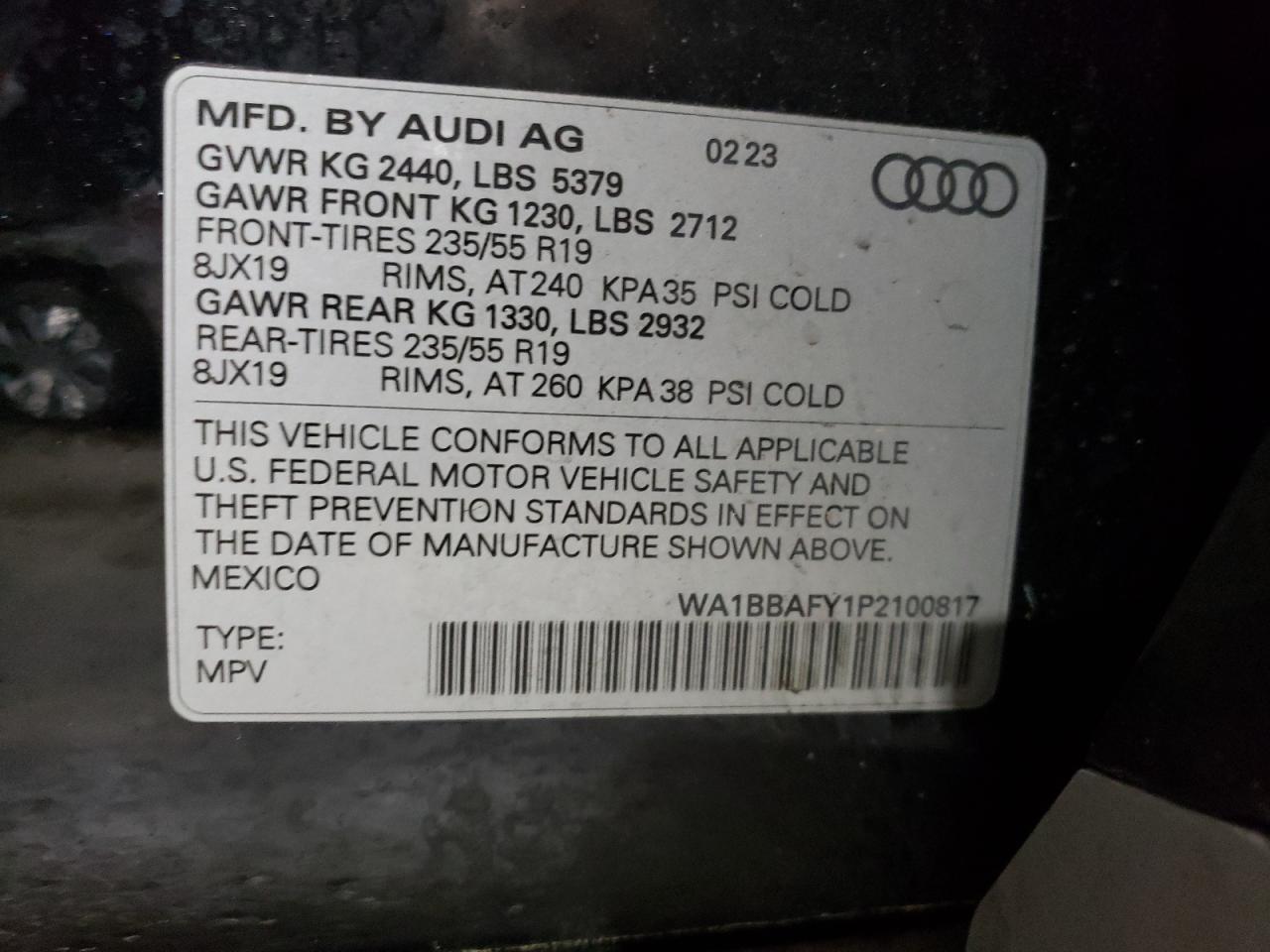 WA1BBAFY1P2100817 2023 Audi Q5 Premium Plus 40