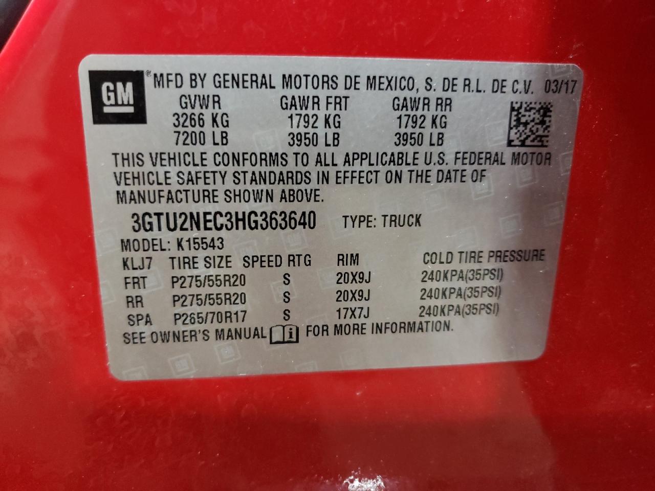 3GTU2NEC3HG363640 2017 GMC Sierra K1500 Slt