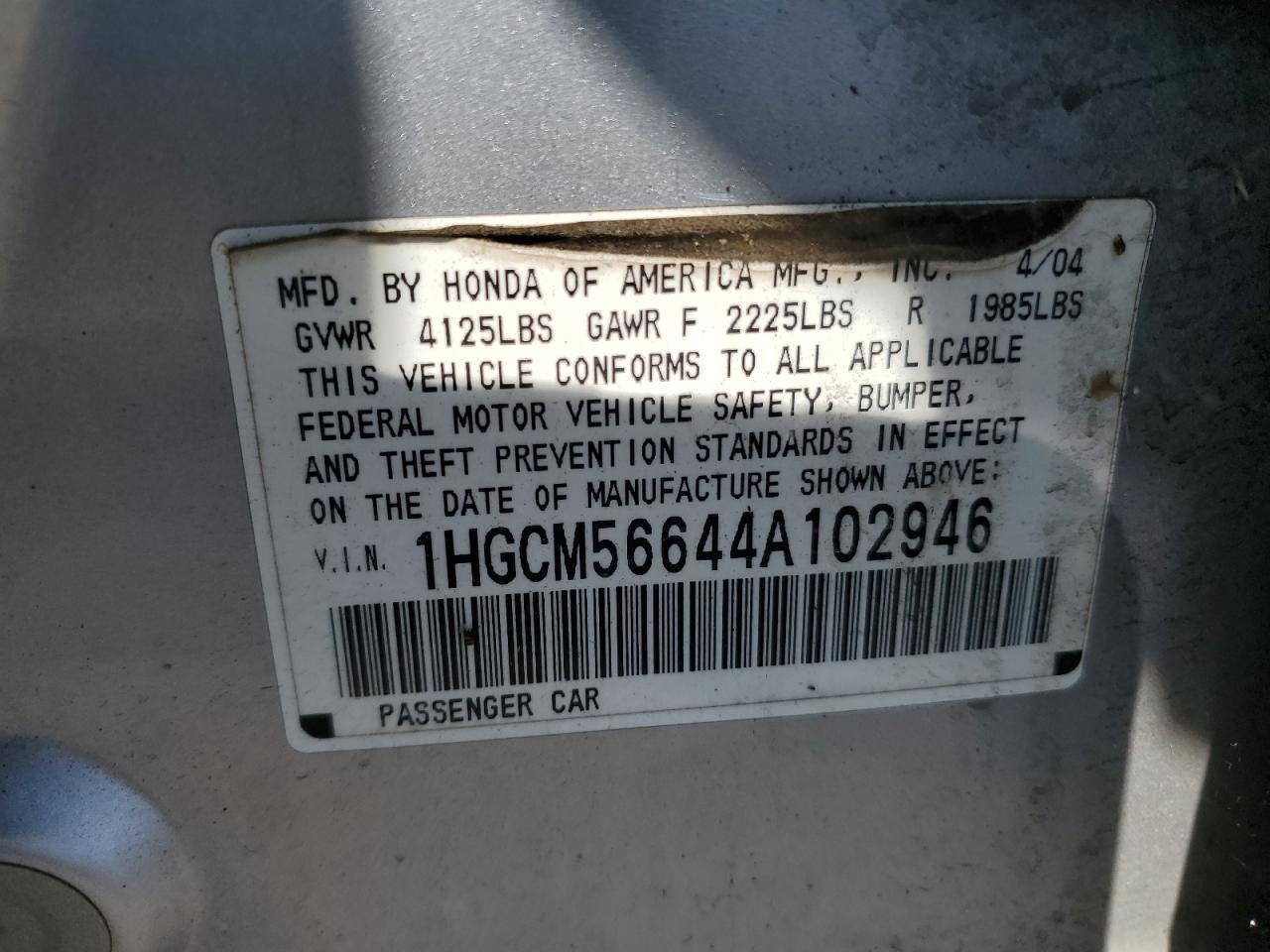 1HGCM56644A102946 2004 Honda Accord Ex