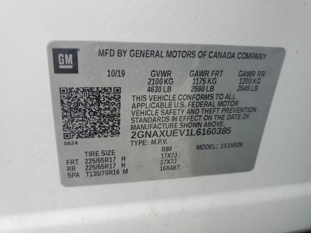 2020 Chevrolet Equinox Lt VIN: 2GNAXUEV1L6160385 Lot: 59112744