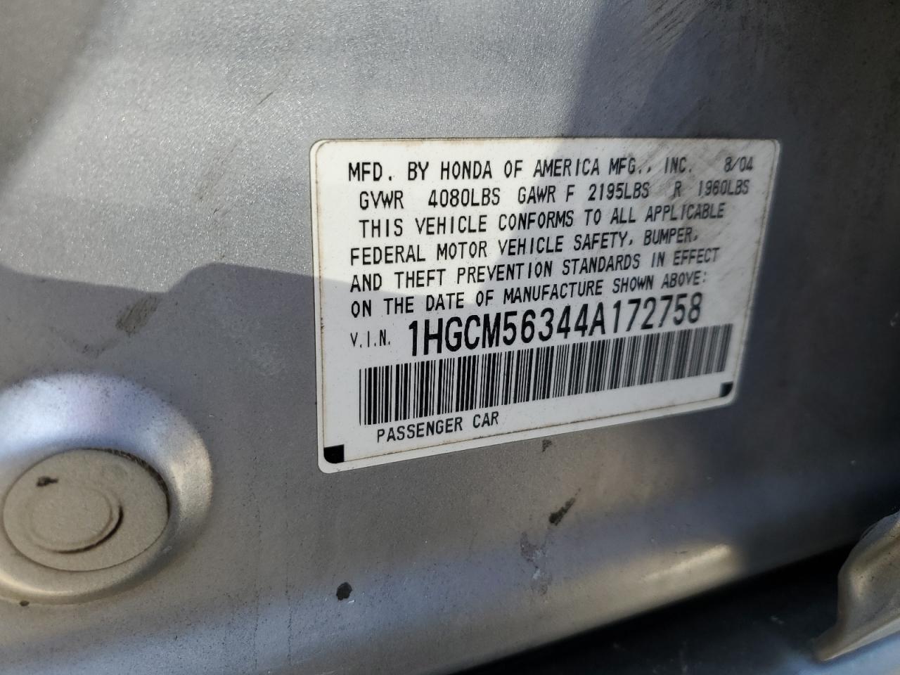 1HGCM56344A172758 2004 Honda Accord Lx