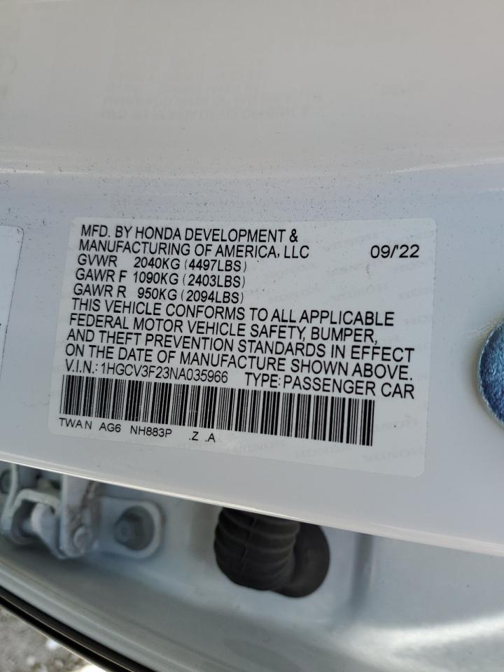 1HGCV3F23NA035966 2022 Honda Accord Hybrid Sport