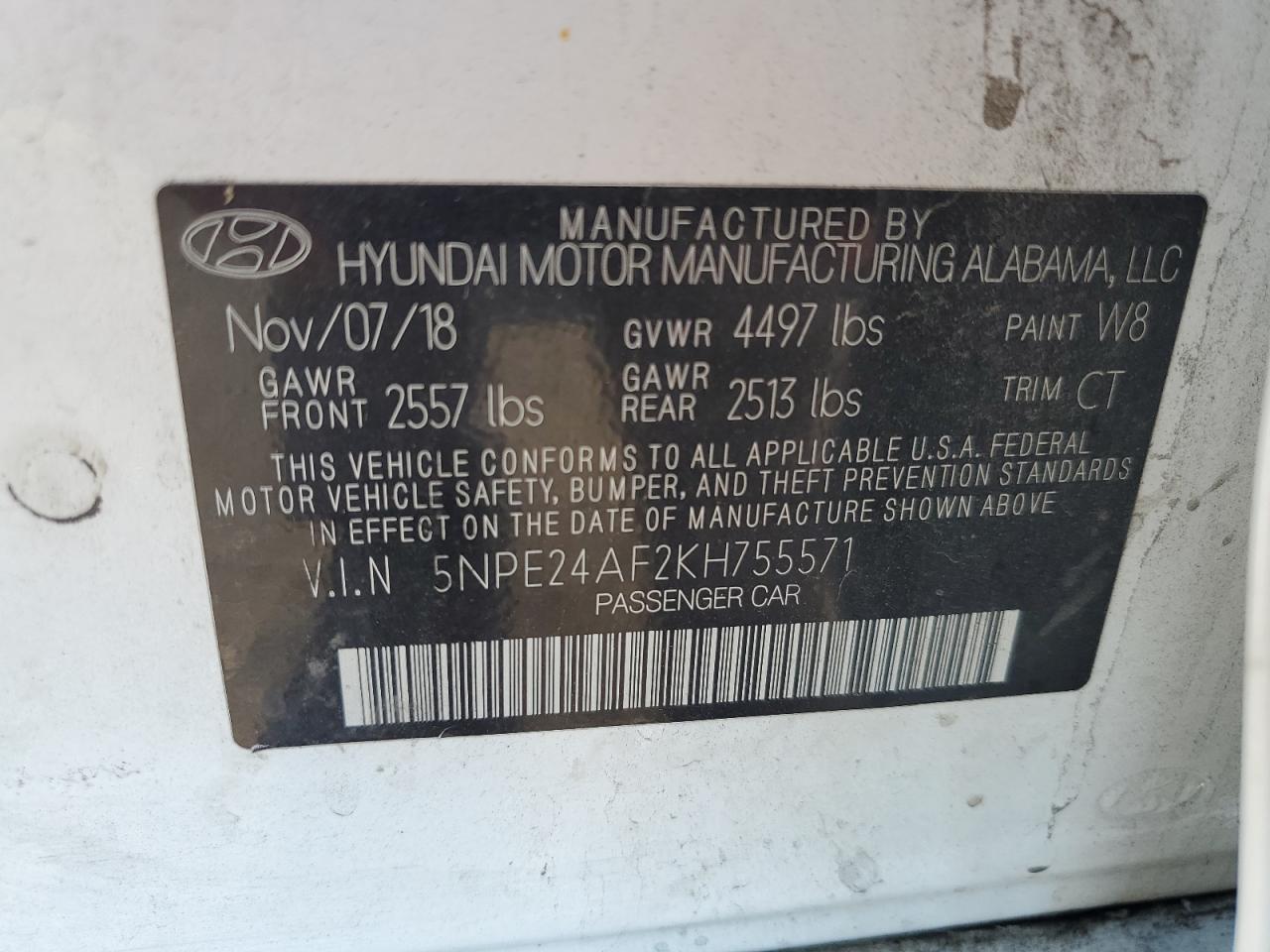 5NPE24AF2KH755571 2019 Hyundai Sonata Se