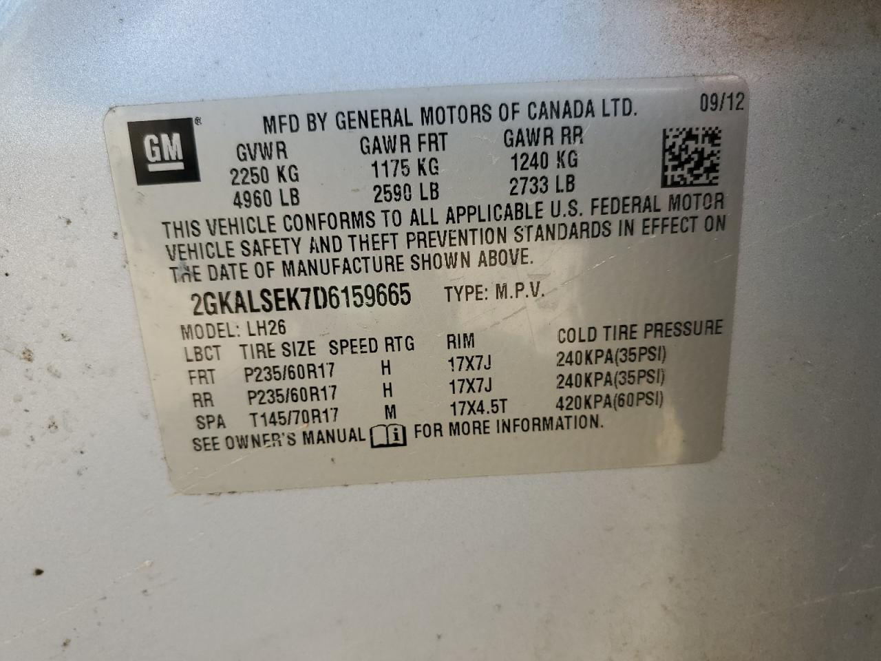 2GKALSEK7D6159665 2013 GMC Terrain Sle