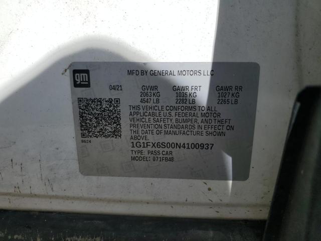 2022 Chevrolet Bolt Ev 2Lt VIN: 1G1FX6S00N4100937 Lot: 60074914