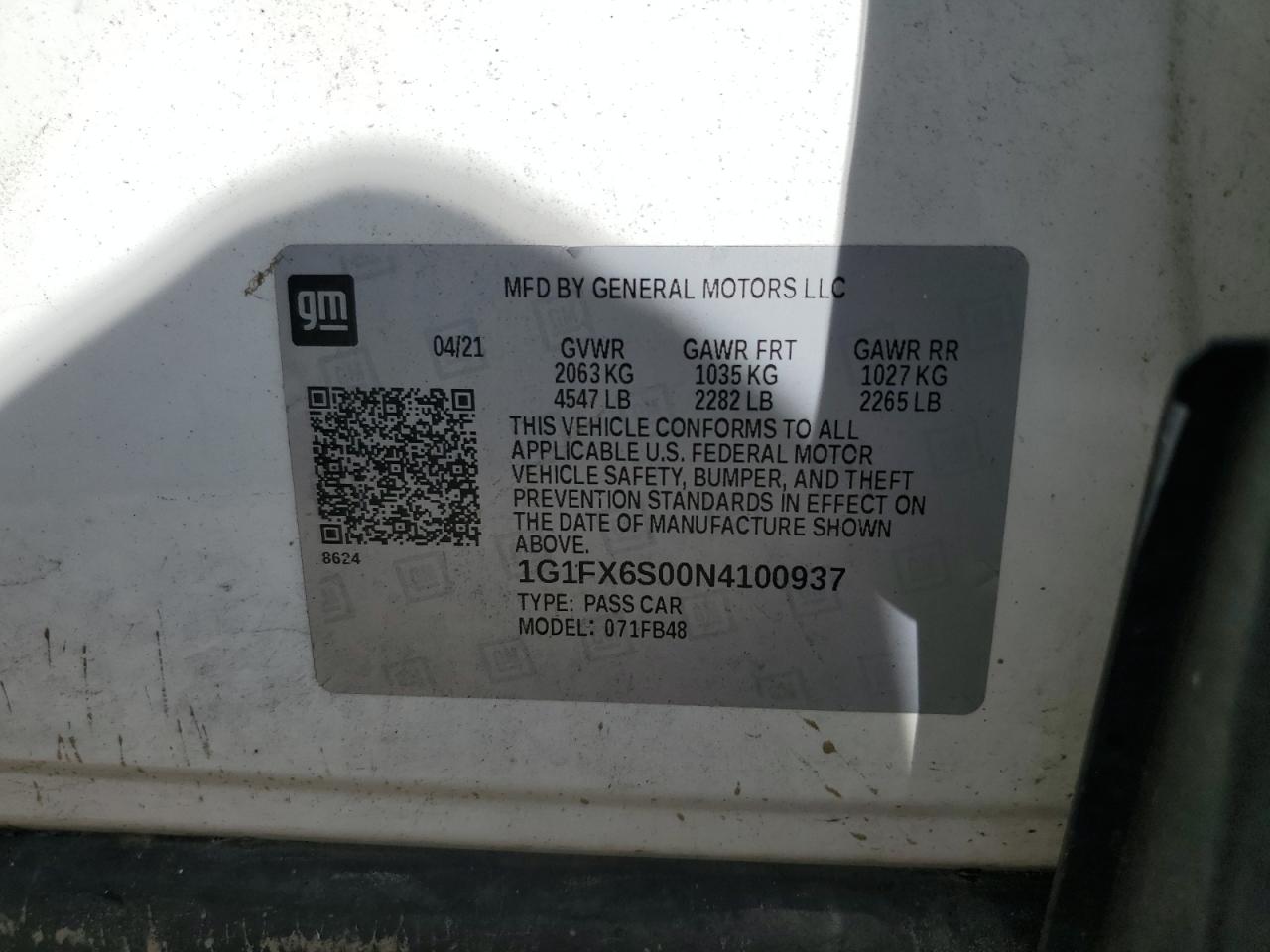 1G1FX6S00N4100937 2022 Chevrolet Bolt Ev 2Lt