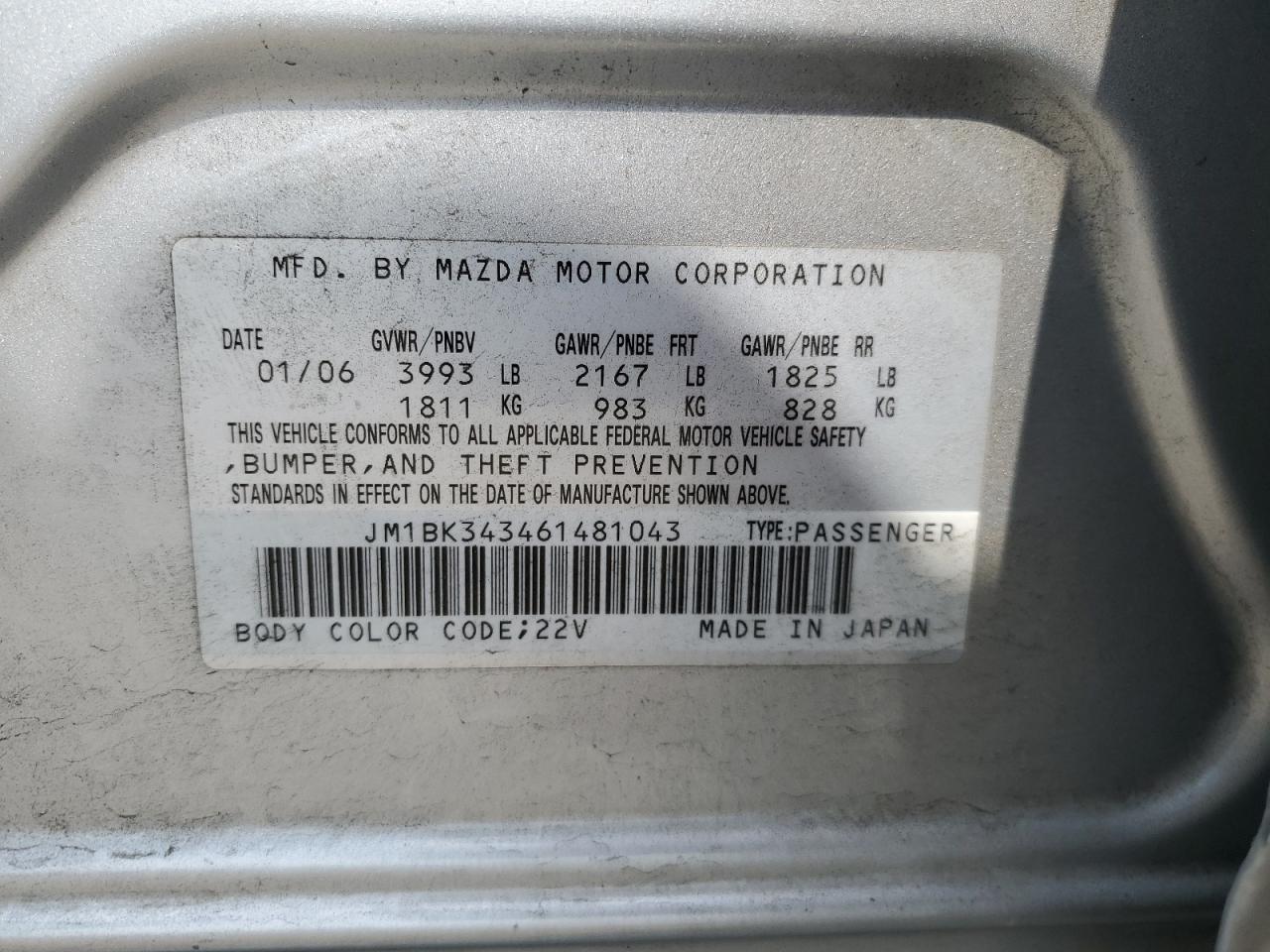 JM1BK343461481043 2006 Mazda 3 Hatchback