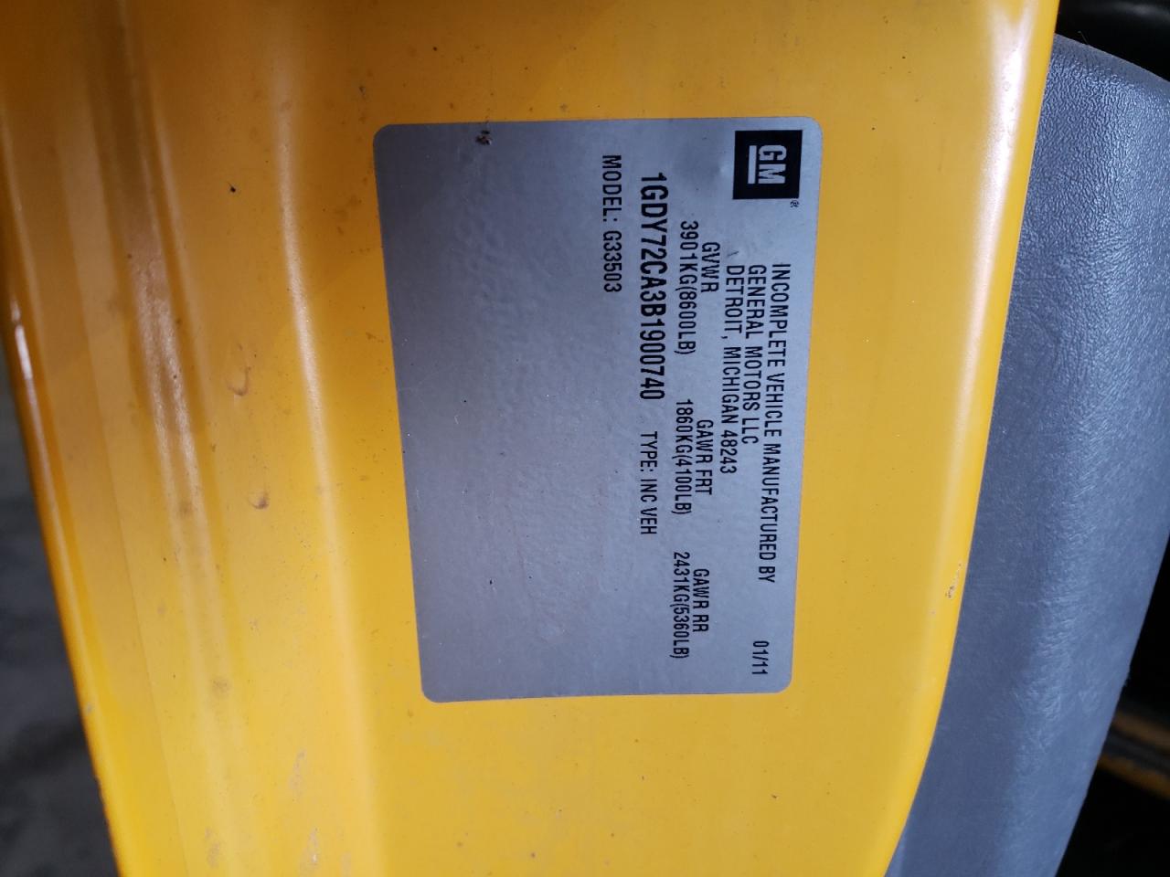 1GDY72CA3B1900740 2011 GMC Savana Cutaway G3500