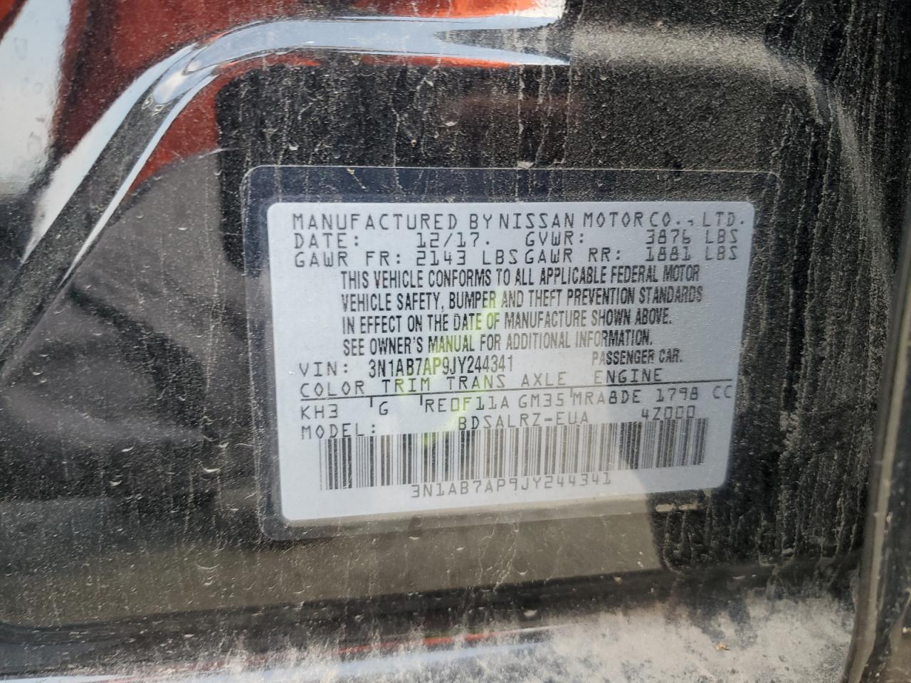 3N1AB7AP9JY244341 2018 Nissan Sentra S