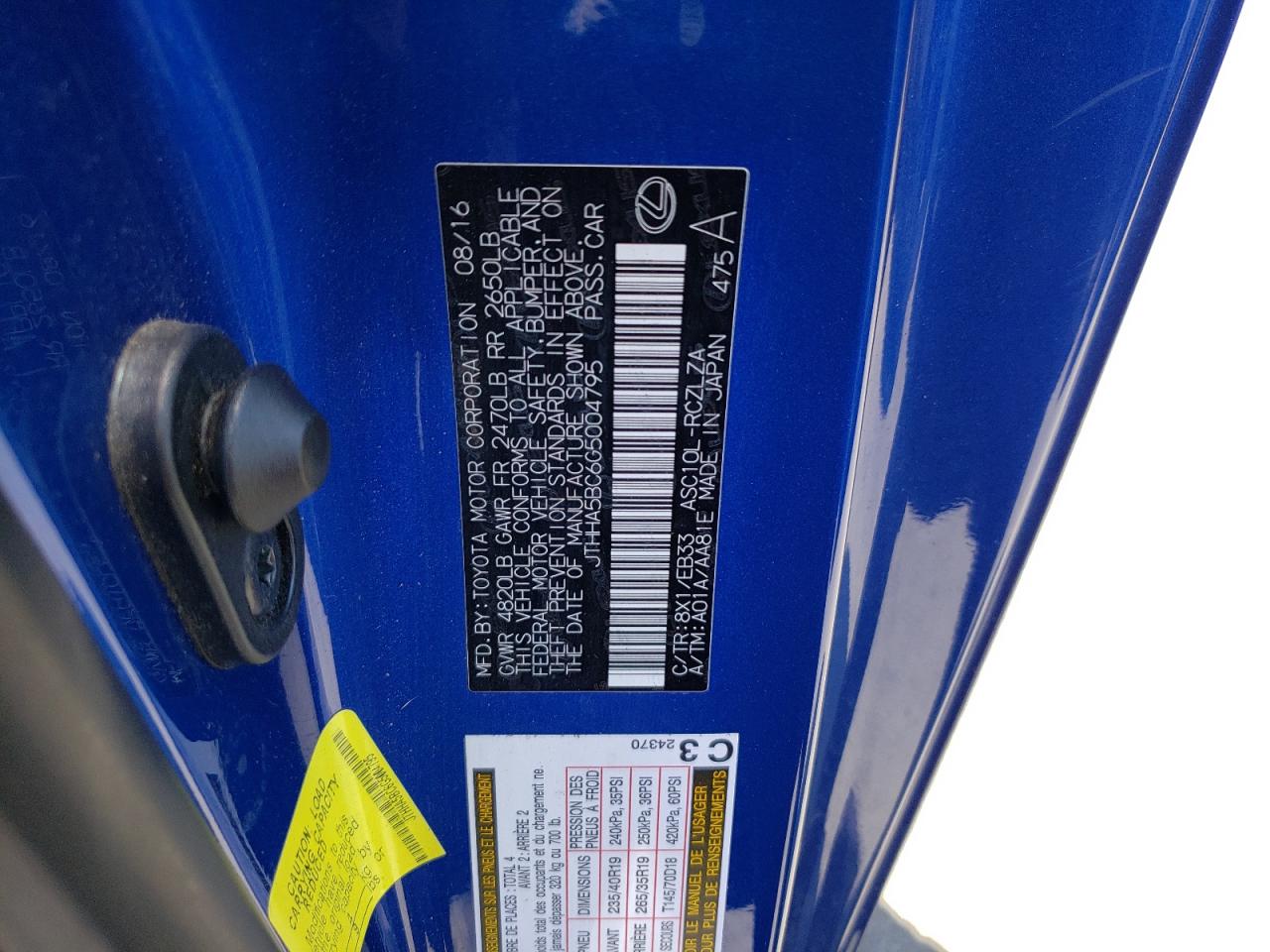 JTHHA5BC6G5004795 2016 Lexus Rc 200T