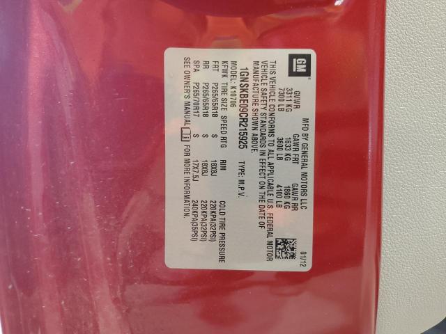 2012 Chevrolet Tahoe K1500 Lt VIN: 1GNSKBE09CR215925 Lot: 59222354