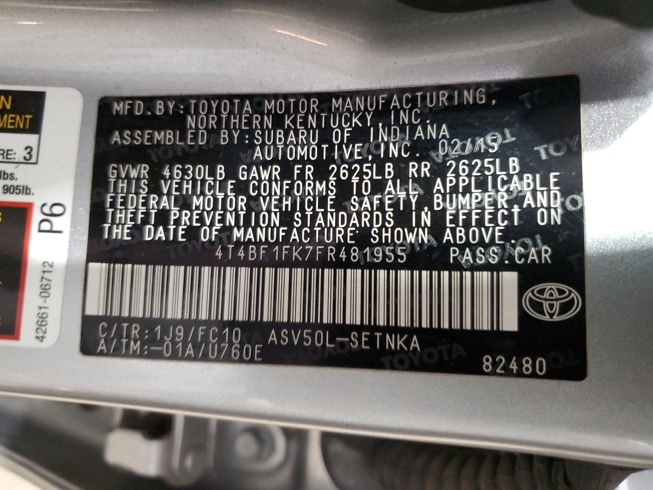 4T4BF1FK7FR481955 2015 Toyota Camry Le