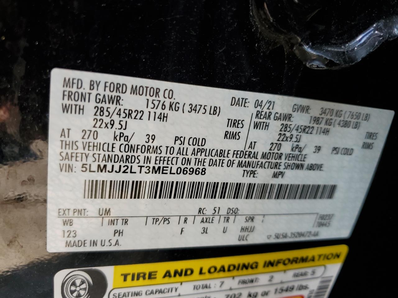 5LMJJ2LT3MEL06968 2021 Lincoln Navigator Reserve