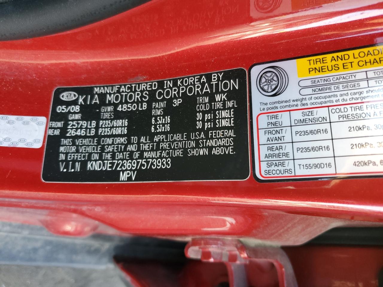 KNDJE723697573933 2009 Kia Sportage Lx