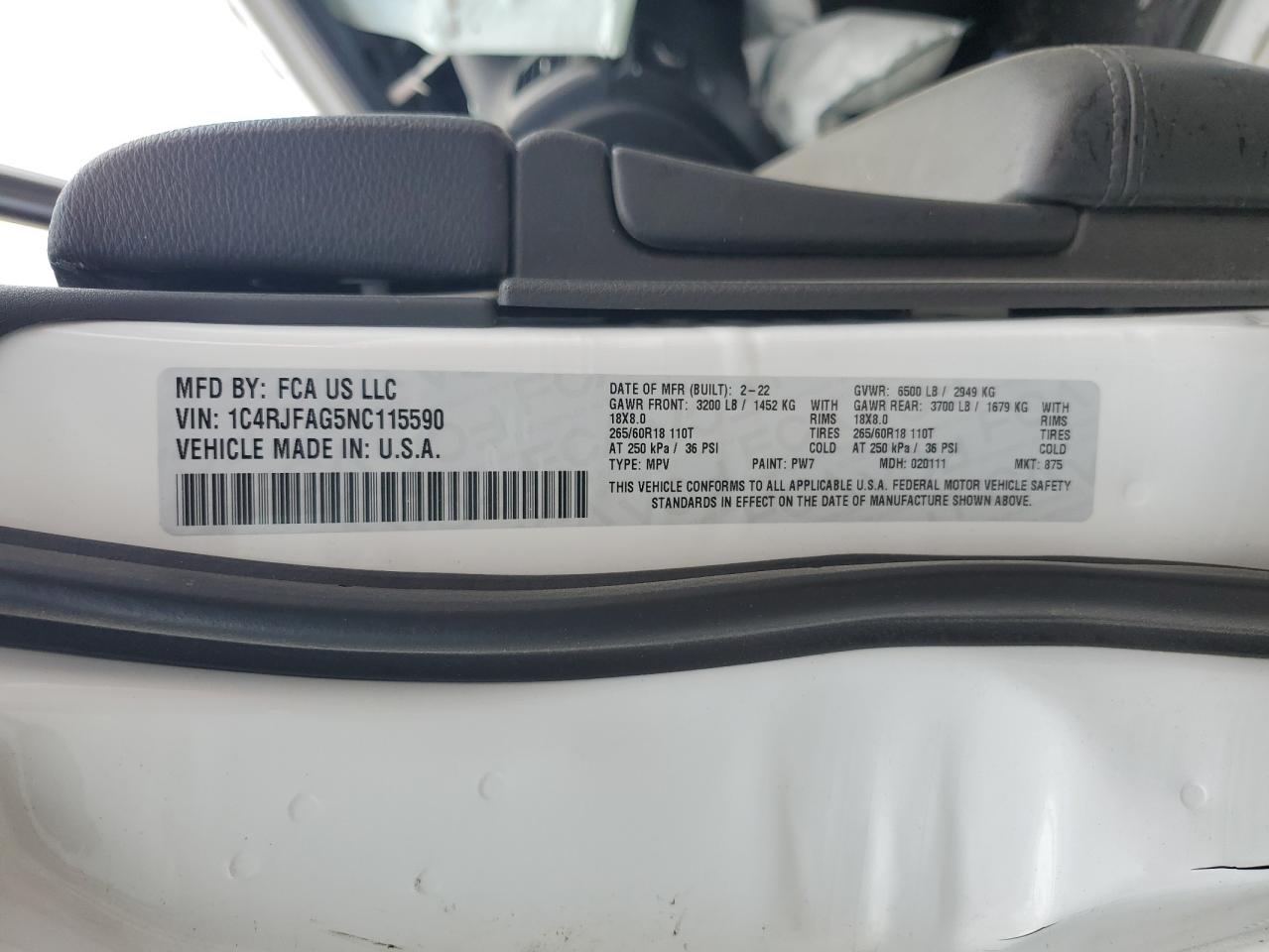 1C4RJFAG5NC115590 2022 Jeep Grand Cherokee Laredo E