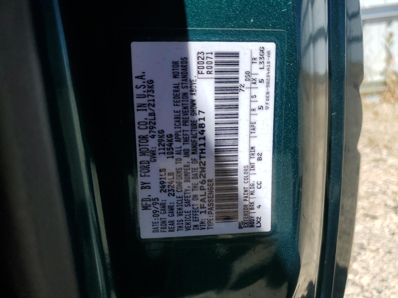 1FALP62W2TH114817 1996 Ford Thunderbird Lx